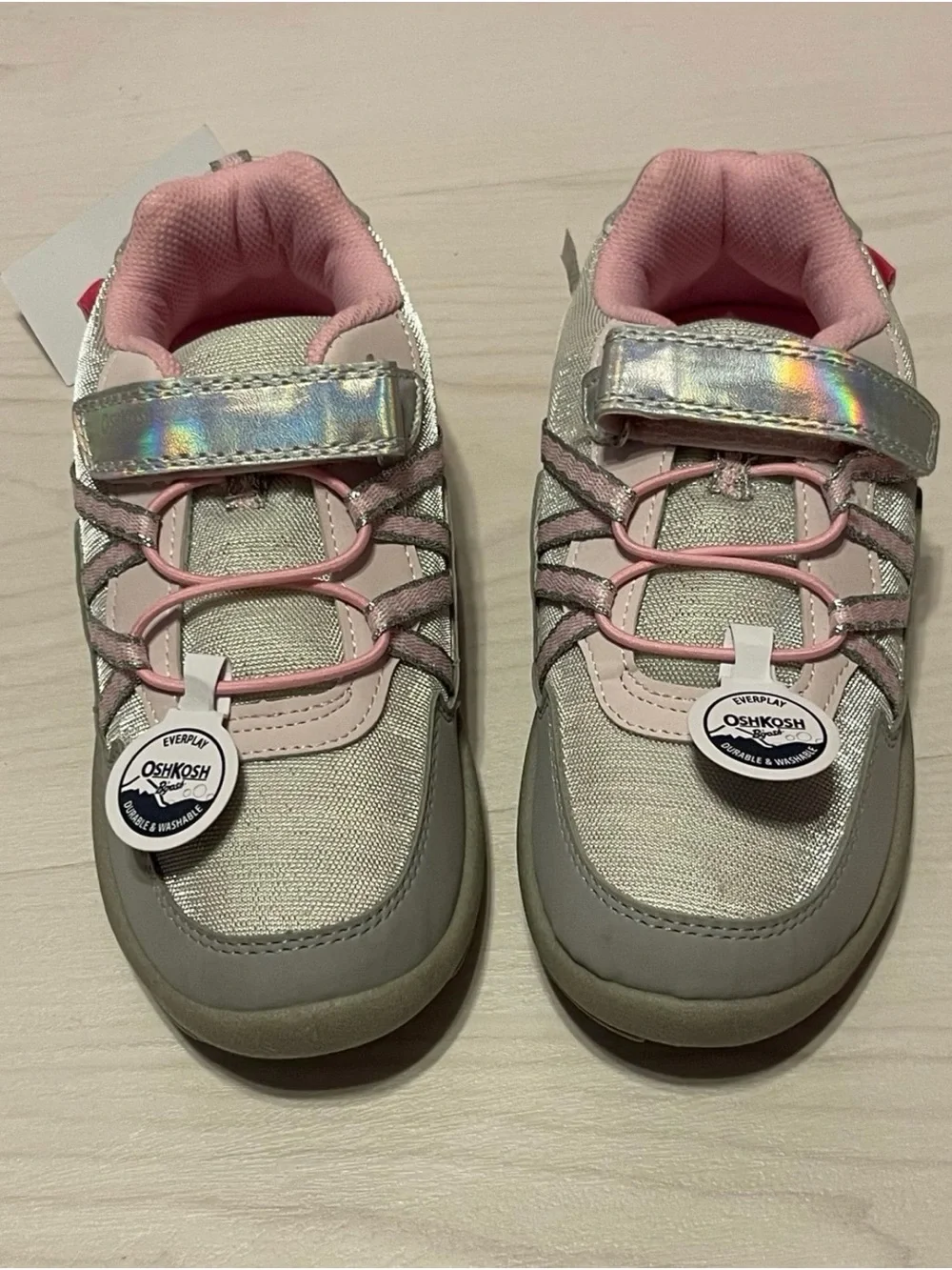 OshKosh B'gosh Girls' Pink, Silver & Gray Iridescent Strap Sneakers